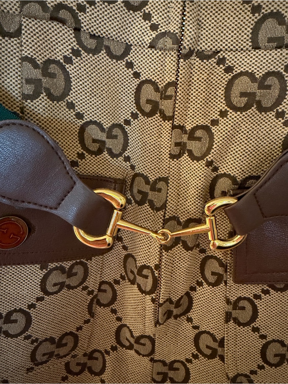 Gucci Beige GG Monogram Sleeveless Romper with Green-Red Web Belt - Picture 3 of 13